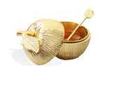 Gold Apple Shaped Honey Jar with Spoon - 3.75"D x 4.5"H